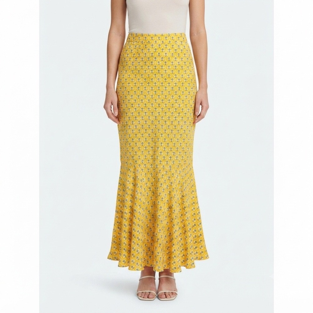 Rhode x Target Skirt Womens XS Yellow Floral Rayon Midi Skirt Bohemian Mermaid